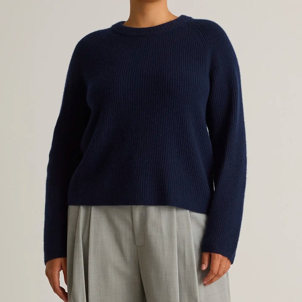 Quince Mongolian Cashmere Fisherman Crew Neck Navy Blue Women's Sweater XS, NWT